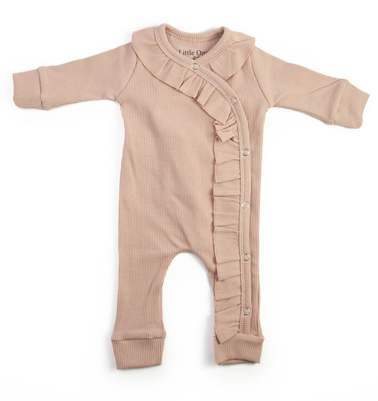 Baby romper rib ruffled nude pink