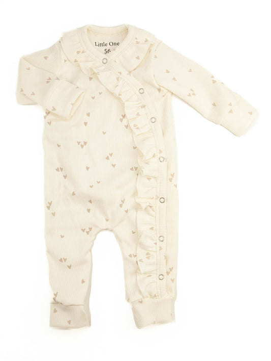 Baby romper ruffle ribbed ecru hearts