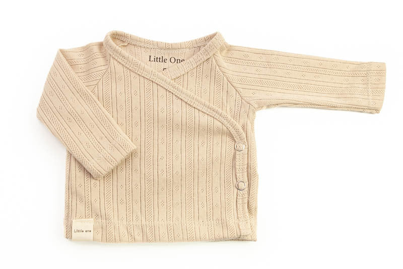 Wrap shirt with openwork beige stripes