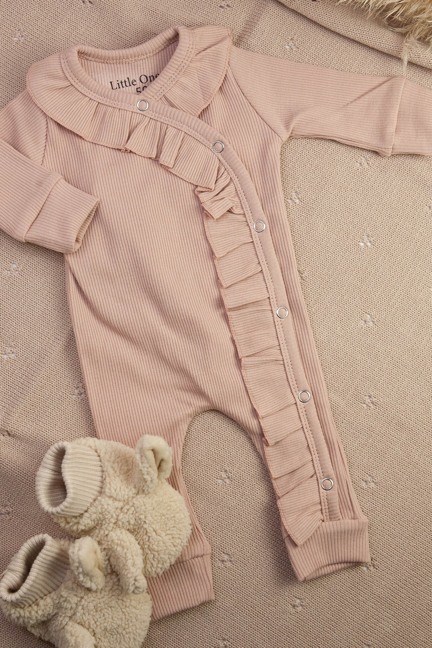 Box suit rib ruffle nude pink