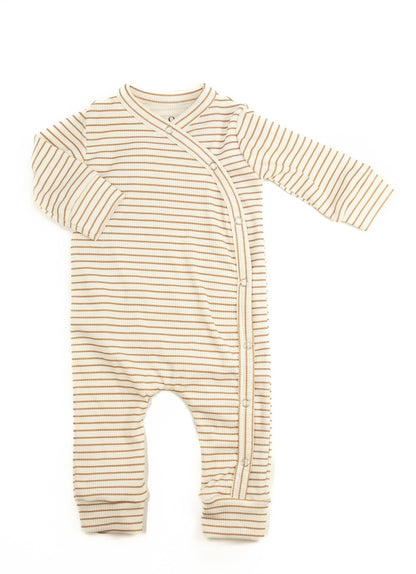 Babystrampler Rippstrick beige gestreift