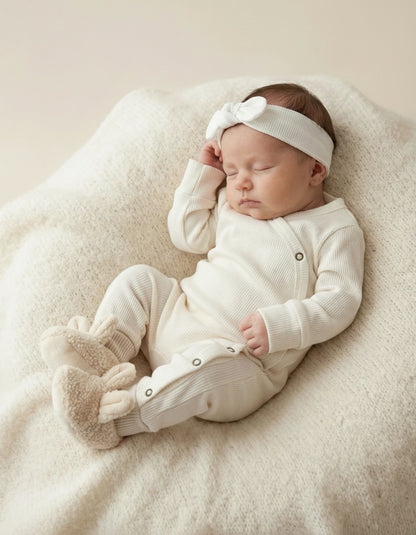 Baby Strampler Rippe ecru