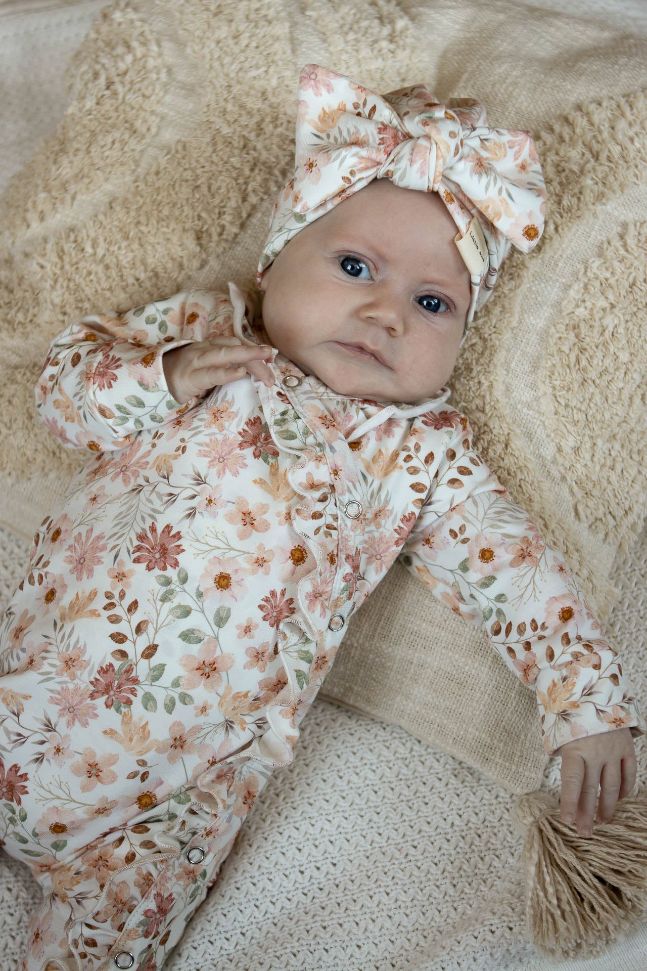 Ruffle peach flowers romper