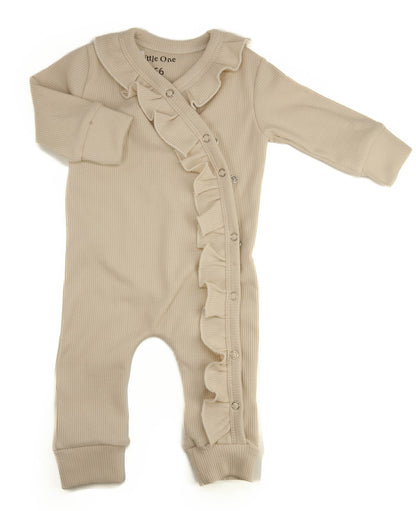 Playsuit ruffled baby rib beige