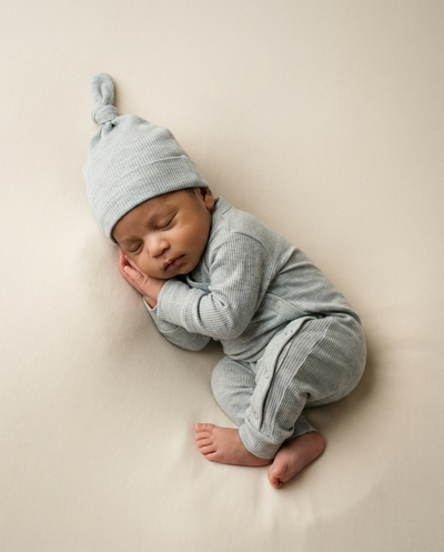 Baby romper suit rib blue/melange