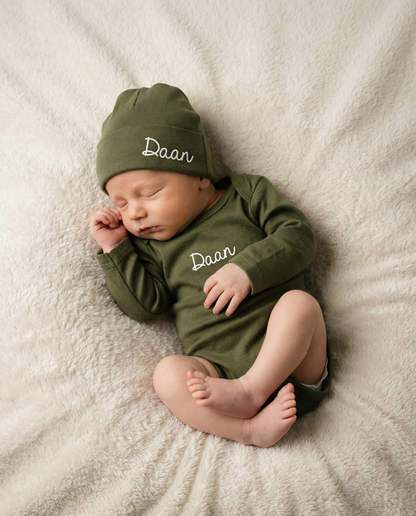 Gepersonaliseerd romper setje moss groen